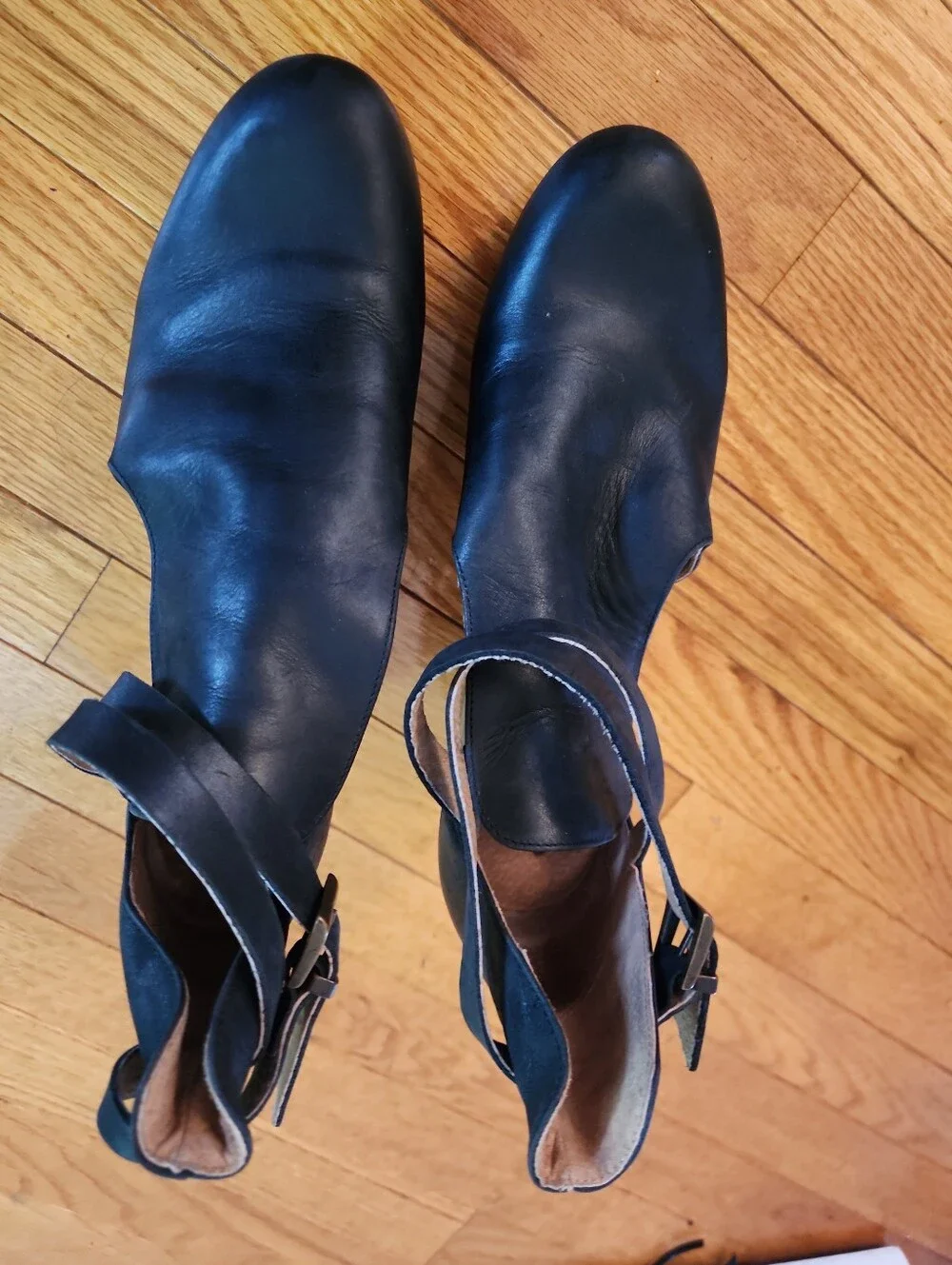 Free People Black Cedar Leather Cutout Platform Pumps with Brown Wood Heel